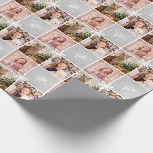 Custom Name  Photo Collage Silver Glitter  Wrapping Paper