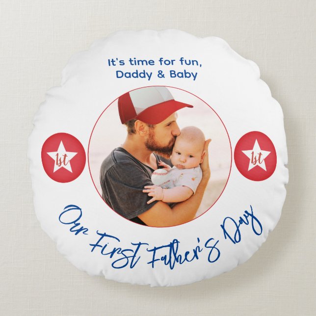 Custom Name & Photo Fathers Day Gift for New Dad Round Pillow (Front)
