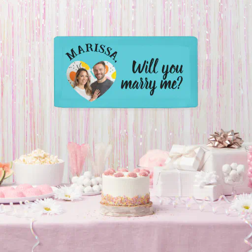 Custom Name Photo Heart Will You Marry Me Banner