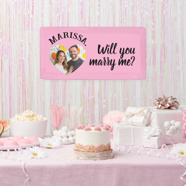 Custom Name Photo Heart Will You Marry Me Banner (Party)