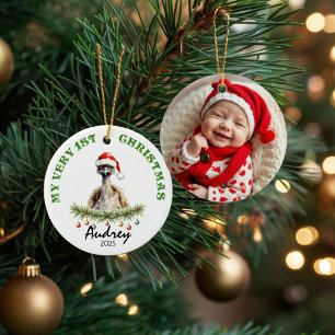 Custom Name & Photo Keepsake with Cute Aussie Emu Ceramic Ornament