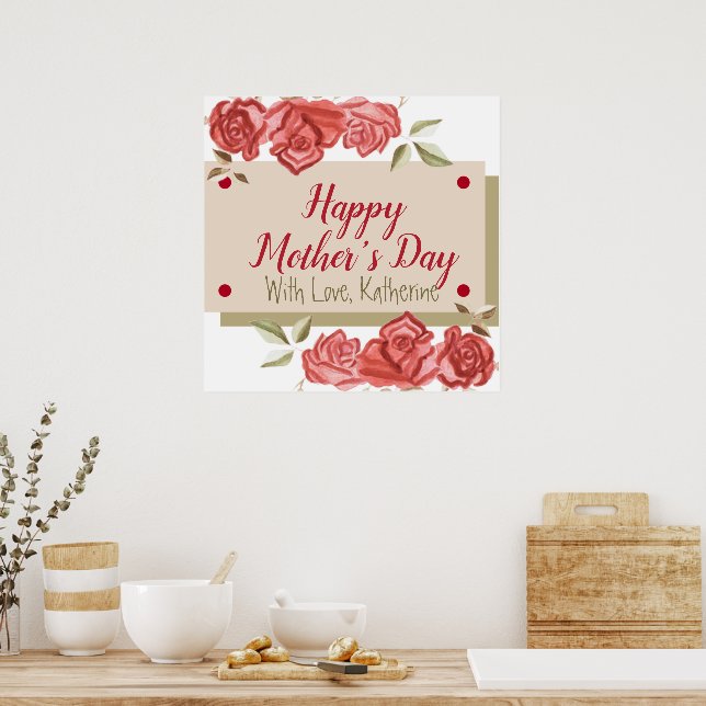 Custom Name Photo Modern Floral Happy Mother’s Day Poster (Kitchen)