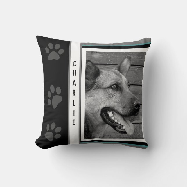 Custom Name & Photo Pet Throw Pillow (Front)
