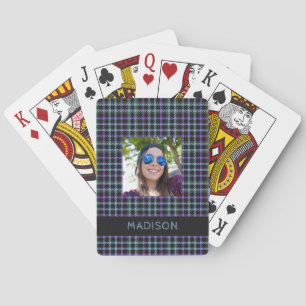Custom Name & Photo Plaid / Tartan Pattern Poker Cards