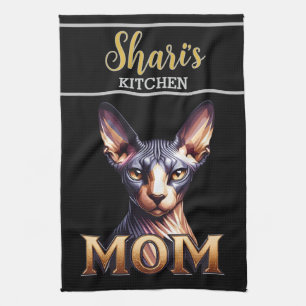 Custom Name Photo Sphynx Cat Mom Personalized Kitchen Towel