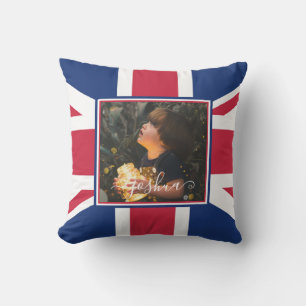 Custom Name Photo Template Union Jack Outdoor Pillow