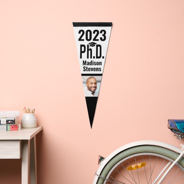Custom name, photo & year Ph.D. Pennant Flag (Front)