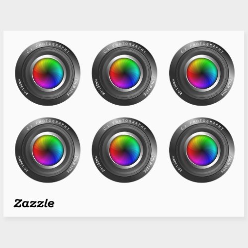 Custom Name Photographer Color Wheel Camera Lens Classic Round Sticker