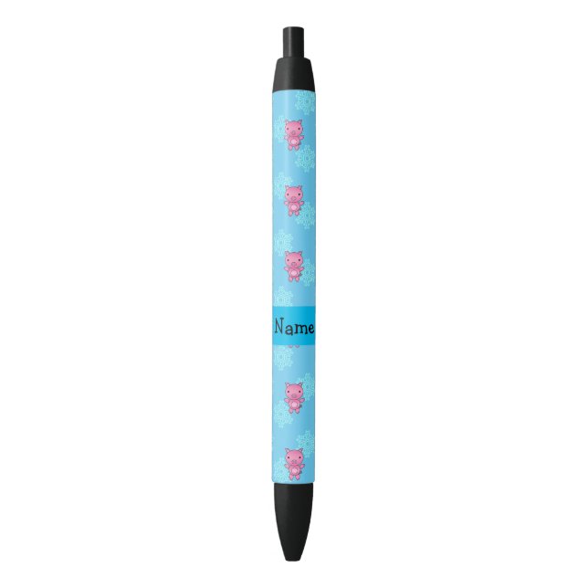 Custom name pig light blue snowflakes pen (Front Vertical)