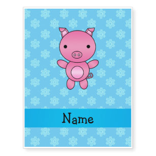 Custom name pig light blue snowflakes temporary tattoos