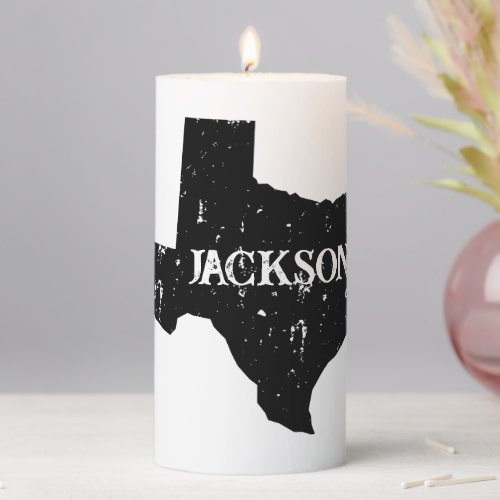 Custom name pillar candle with Texas state map