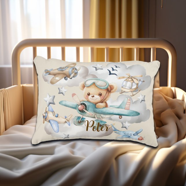 Custom Name Pilot Teddy Bear  Accent Pillow (Creator Uploaded)