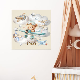 Custom Name Pilot Teddy Bear Poster