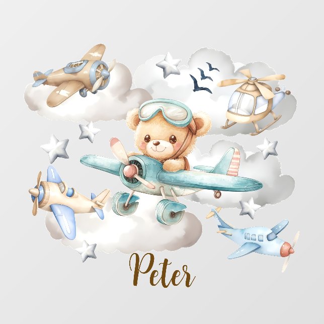 Custom Name Pilot Teddy Bear  Wall Decal (Front)