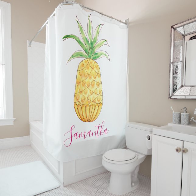 Custom Name Pineapple Shower Curtain (In Situ)