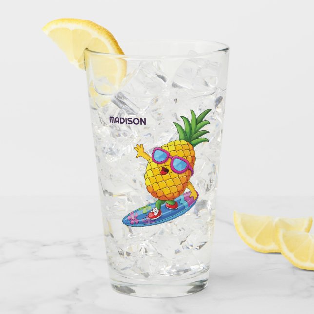Custom Name Pineapple Surfer Glass (Front Ice)