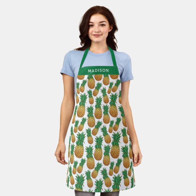 Custom name Pineapples Pattern apron (Worn)