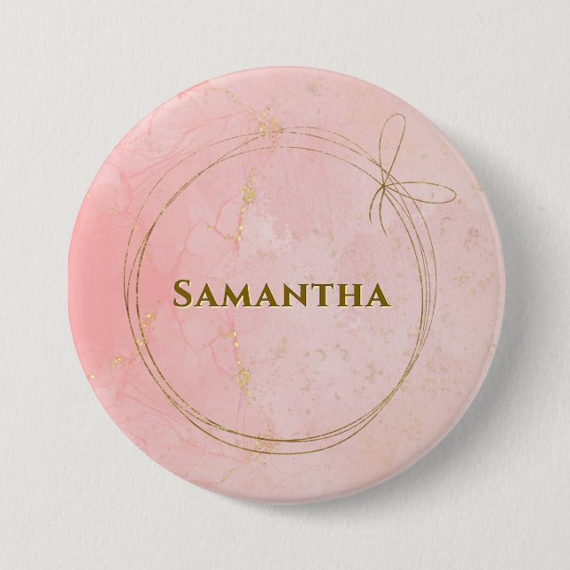 Custom Name Pink and Gold  Button (Front)