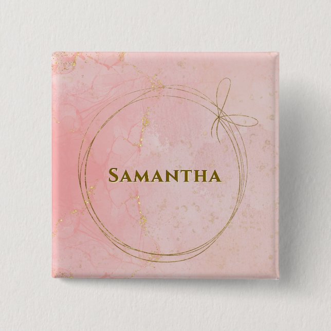Custom Name Pink and Gold Square Button (Front)