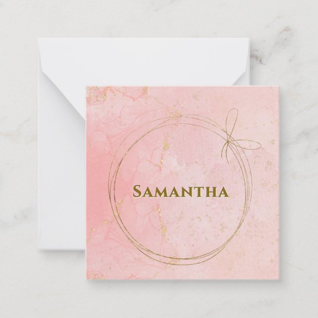 Custom Name Pink and Gold Square Note Card (Front)