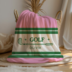 Custom Name Pink and Green golf lover Fleece Blanket