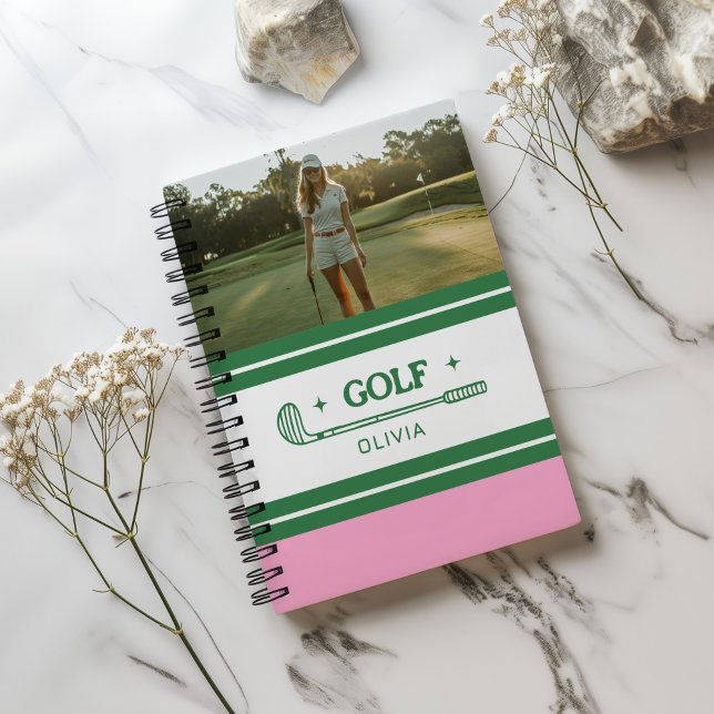 Custom Name Pink and Green golf lover photo Notebook (Creator Uploaded)