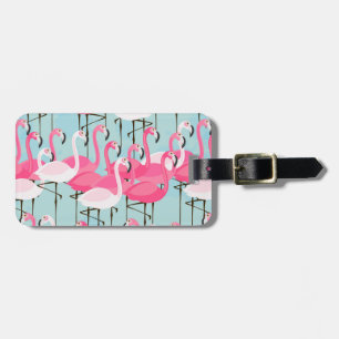 Custom Name Pink And White Crowd Of Flamingos Luggage Tag