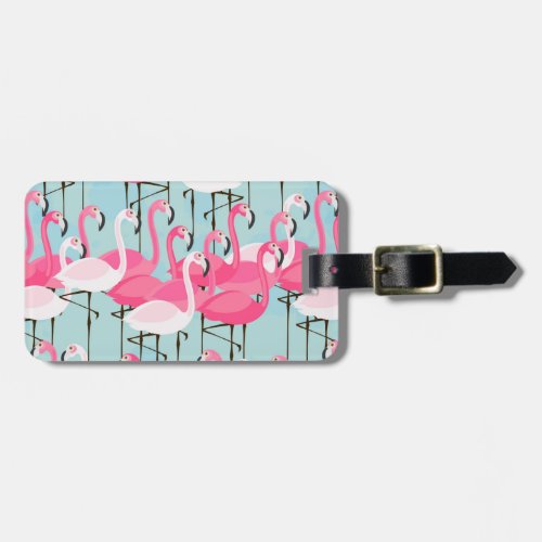 Custom Name Pink And White Crowd Of Flamingos Luggage Tag