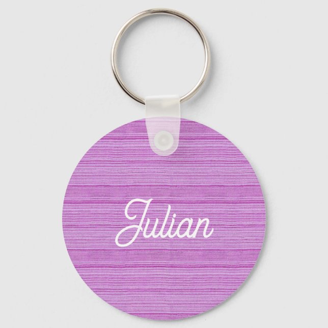 Custom name pink and white stripes keychain (Front)