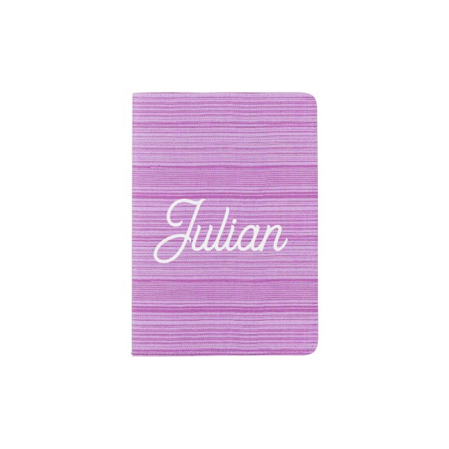 Custom name pink and white stripes passport holder (Front)