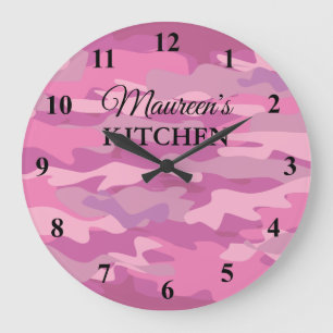 Custom name pink army camo kitchen wall clock