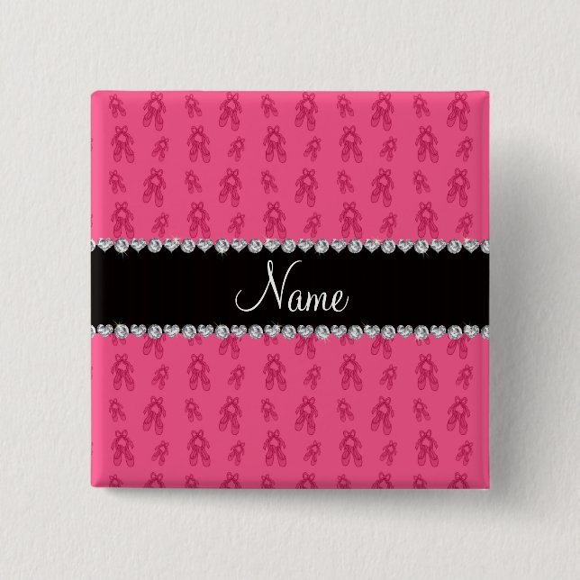 Custom name pink ballet shoes pinback button (Front)