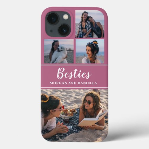 Custom Name Pink Best Friends Photo Collage iPhone 13 Case