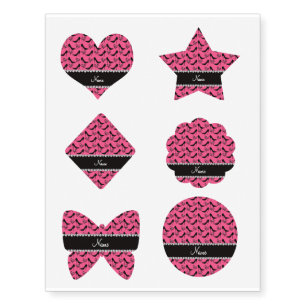 Custom name pink black high heels bow diamonds temporary tattoos