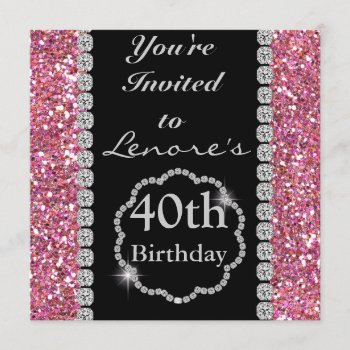 Custom Name Pink Bling  Birthday Invitation by PersonalCustom at Zazzle