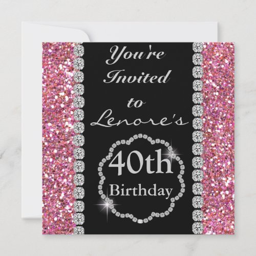 CUSTOM NAME PINK BLING  Birthday INVITATION