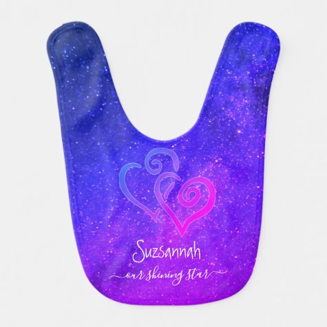 Custom Name Pink Blue Night Sky Stars Baby Bib