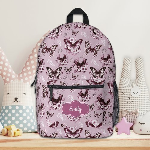 Custom Name Pink Butterfly Backpack