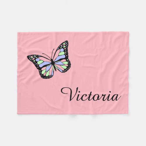 Custom Name Pink Butterfly Blanket