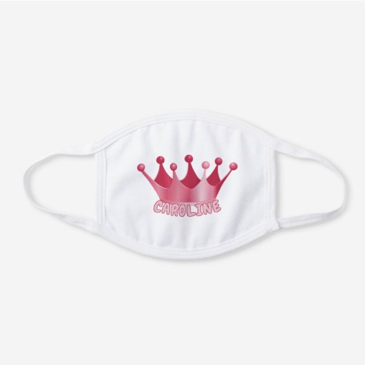 Custom Name Pink Cartoon Princess Crown White Cotton Face Mask (Front)