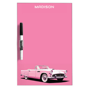 Custom Name Pink Classic Car Dry Erase Board