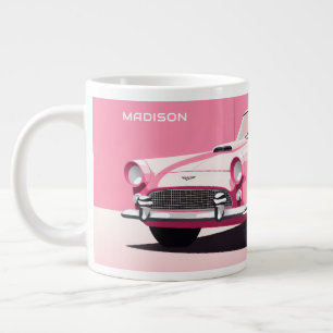 Custom Name Pink Classic Car Giant Coffee Mug