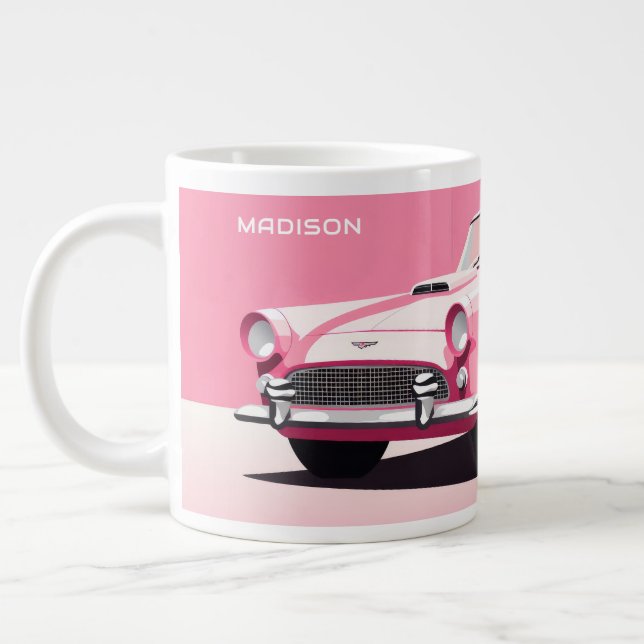 Custom Name Pink Classic Car Giant Coffee Mug (Left)