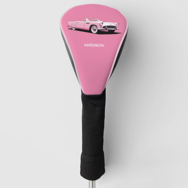 Custom Name Pink Classic Car Golf Head Cover (Front)