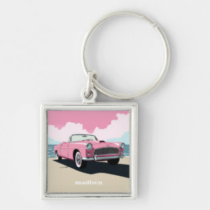 Custom Name Pink Classic Car Keychain