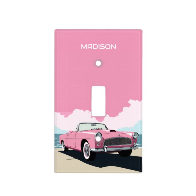 Custom Name Pink Classic Car Light Switch Cover (Front)