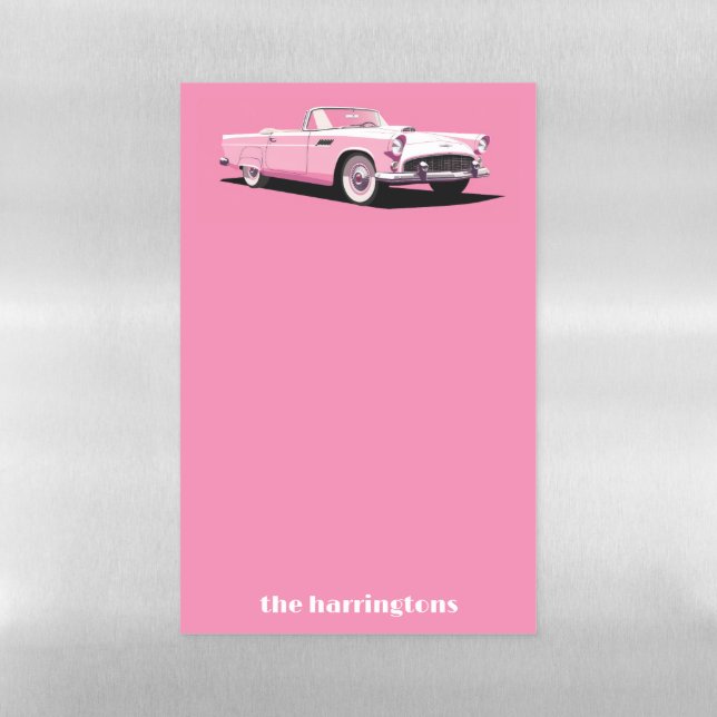 Custom Name Pink Classic Car Magnetic Dry Erase Sheet (Vertical)