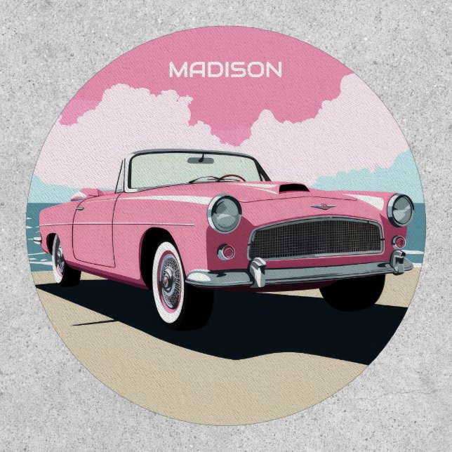 Custom Name Pink Classic Car Patch (Front)