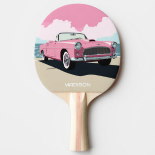 Custom Name Pink Classic Car Ping Pong Paddle