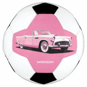 Custom Name Pink Classic Car Soccer Ball